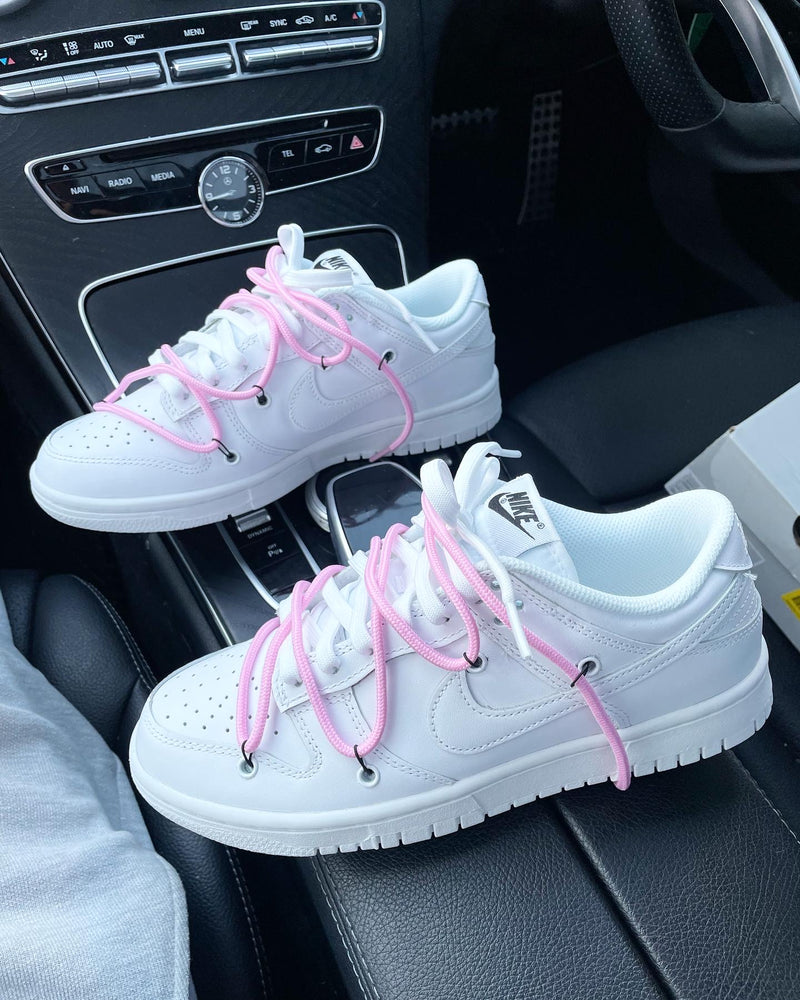 Nike Low Dunks • White | Baby Pink Lace
