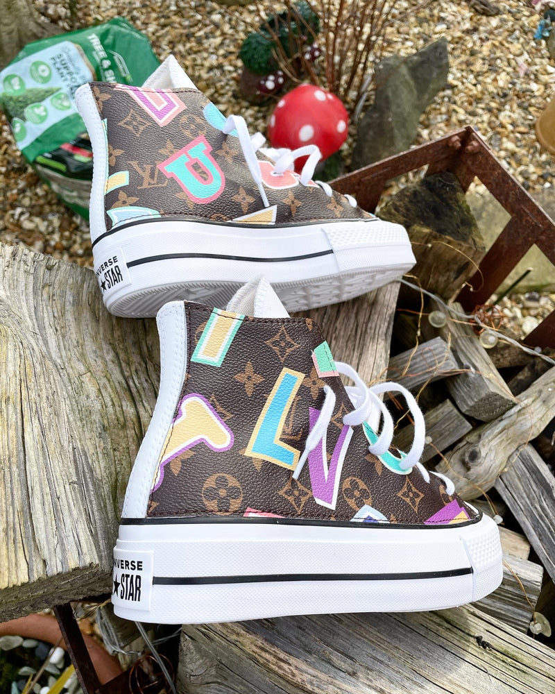 Chuck Taylor All Star Platform Converse • White | Brown Mono Letters