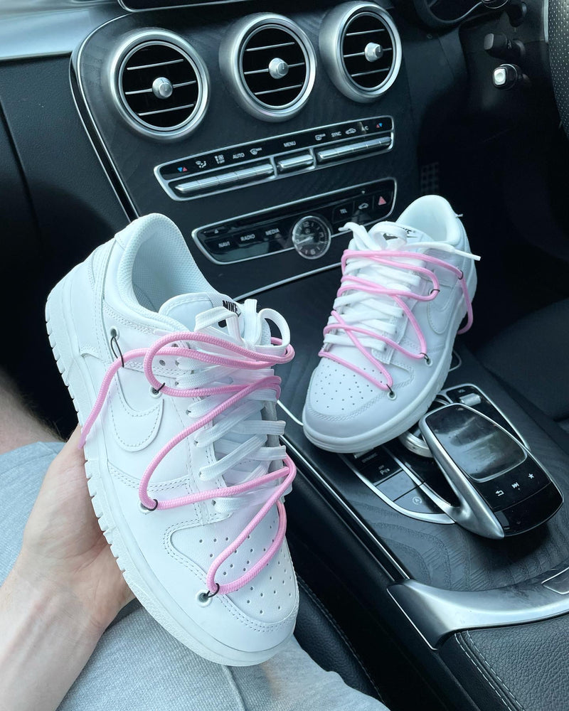 Nike Low Dunks • White | Baby Pink Lace