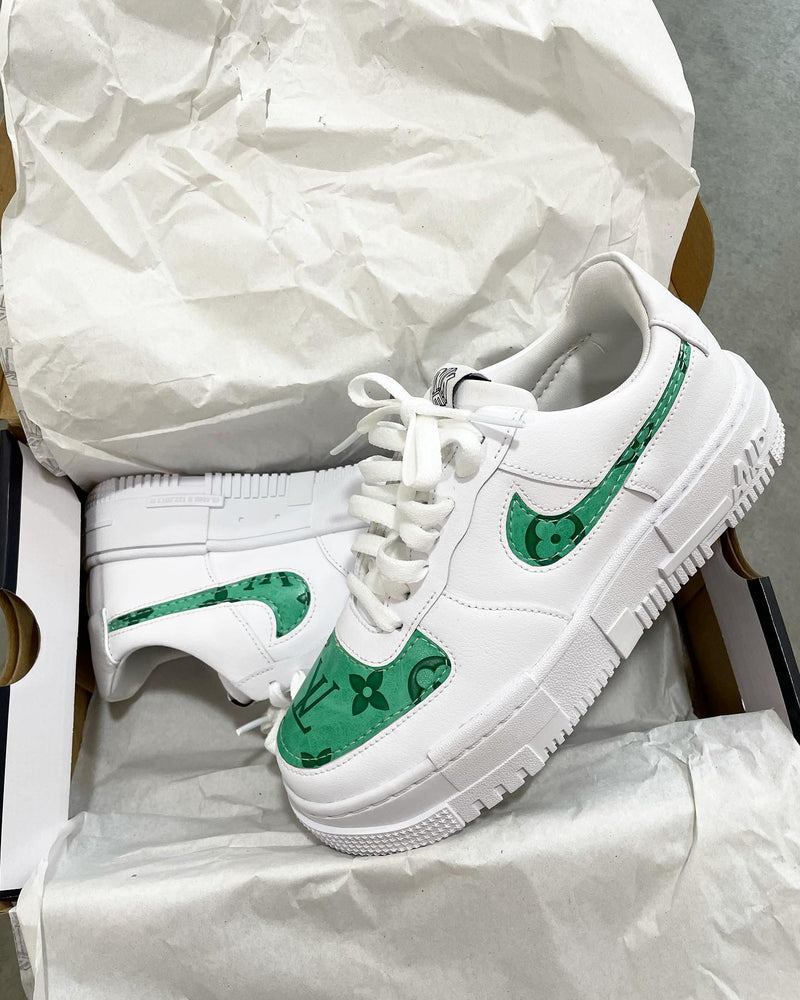 Nike Air Force 1 Pixel • White | Green Monogram