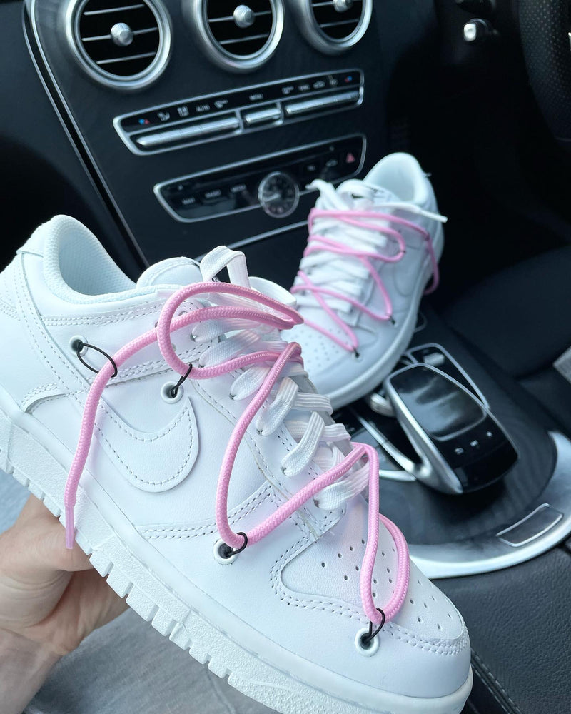 Nike Low Dunks • White | Baby Pink Lace