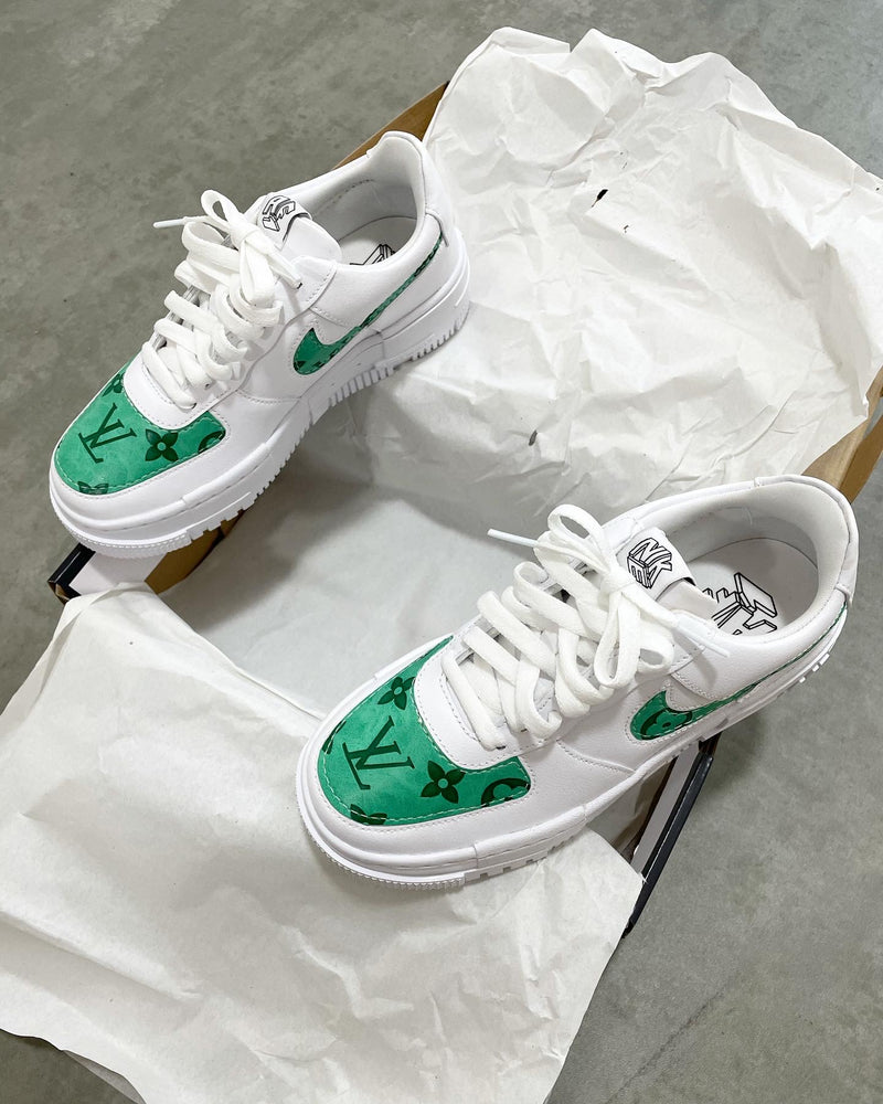 Nike Air Force 1 Pixel • White | Green Monogram