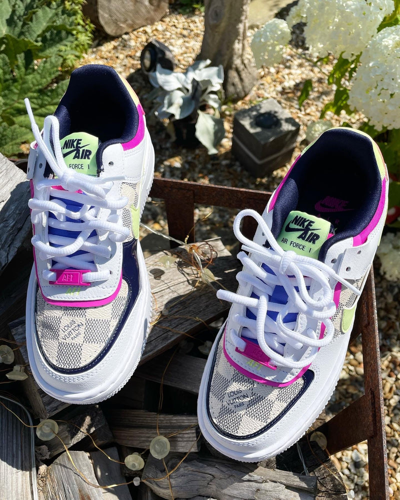 SIZE: 3.5 UK | Nike Air Force 1 Shadow - Sapphire • White Damier