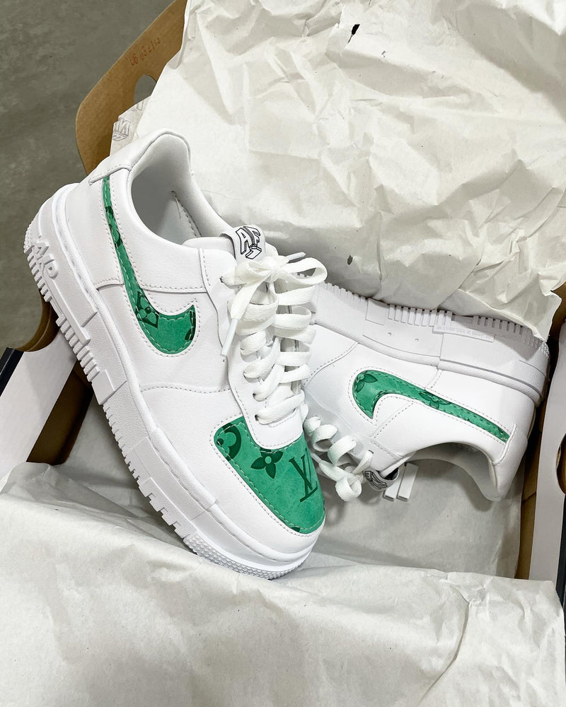 Nike Air Force 1 Pixel • White | Green Monogram