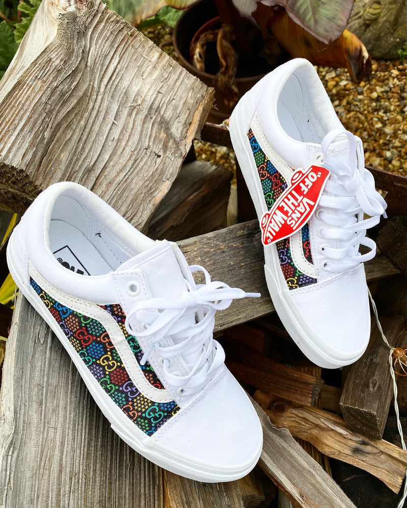 SIZE: 6 UK - 7 US • Old Skool Vans • White | Multi colour • GG