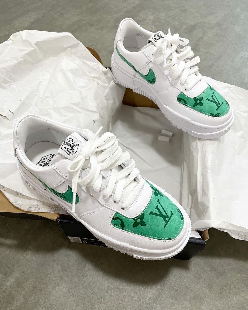 Nike Air Force 1 Pixel • White | Green Monogram
