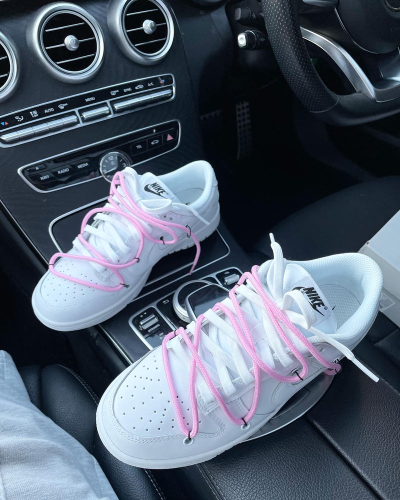 Nike Low Dunks • White | Baby Pink Lace
