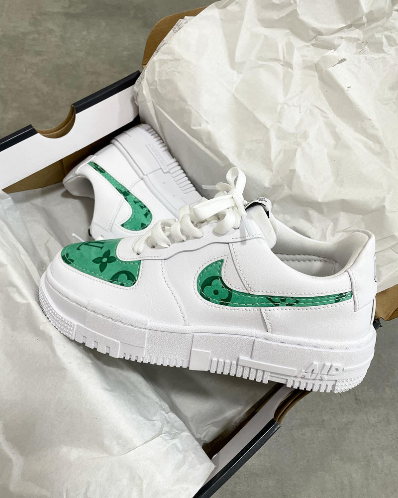 Nike Air Force 1 Pixel • White | Green Monogram