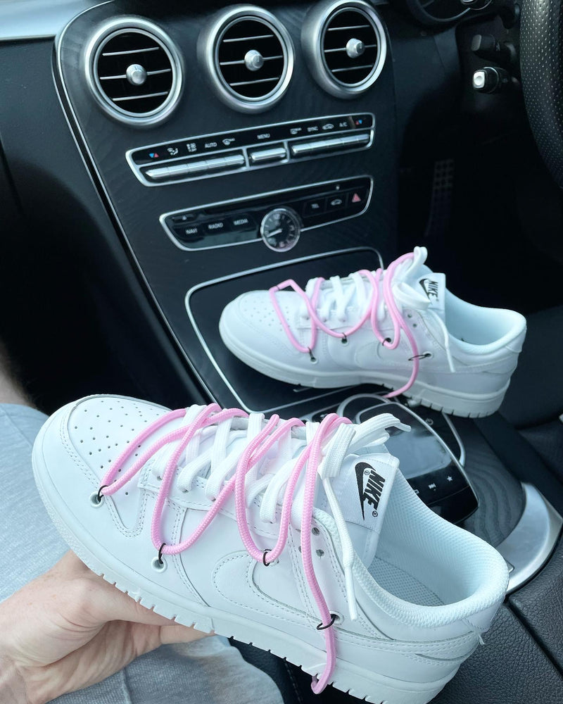 Nike Low Dunks • White | Baby Pink Lace