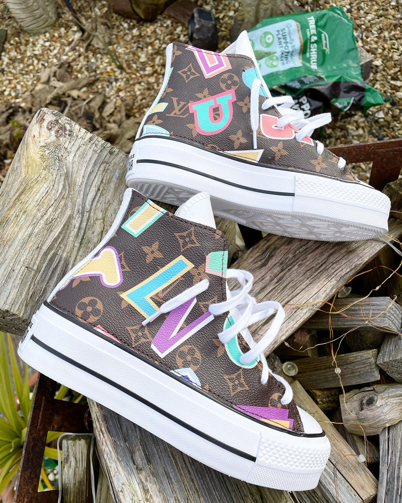 Chuck Taylor All Star Platform Converse • White | Brown Mono Letters