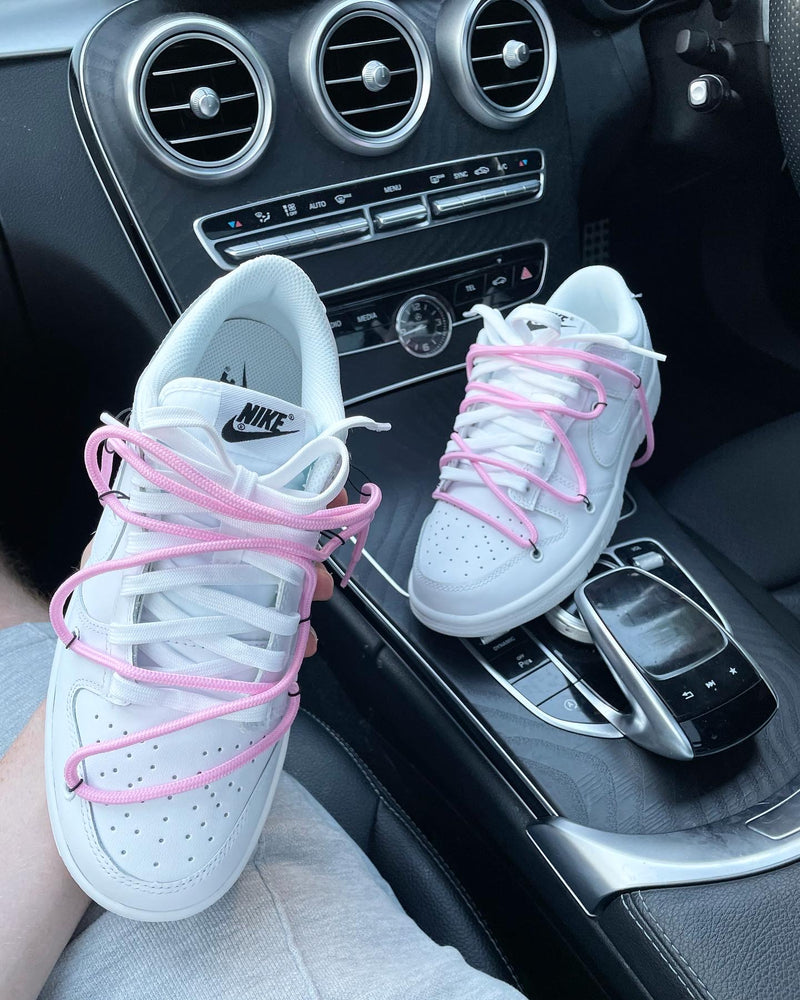 Nike Low Dunks • White | Baby Pink Lace