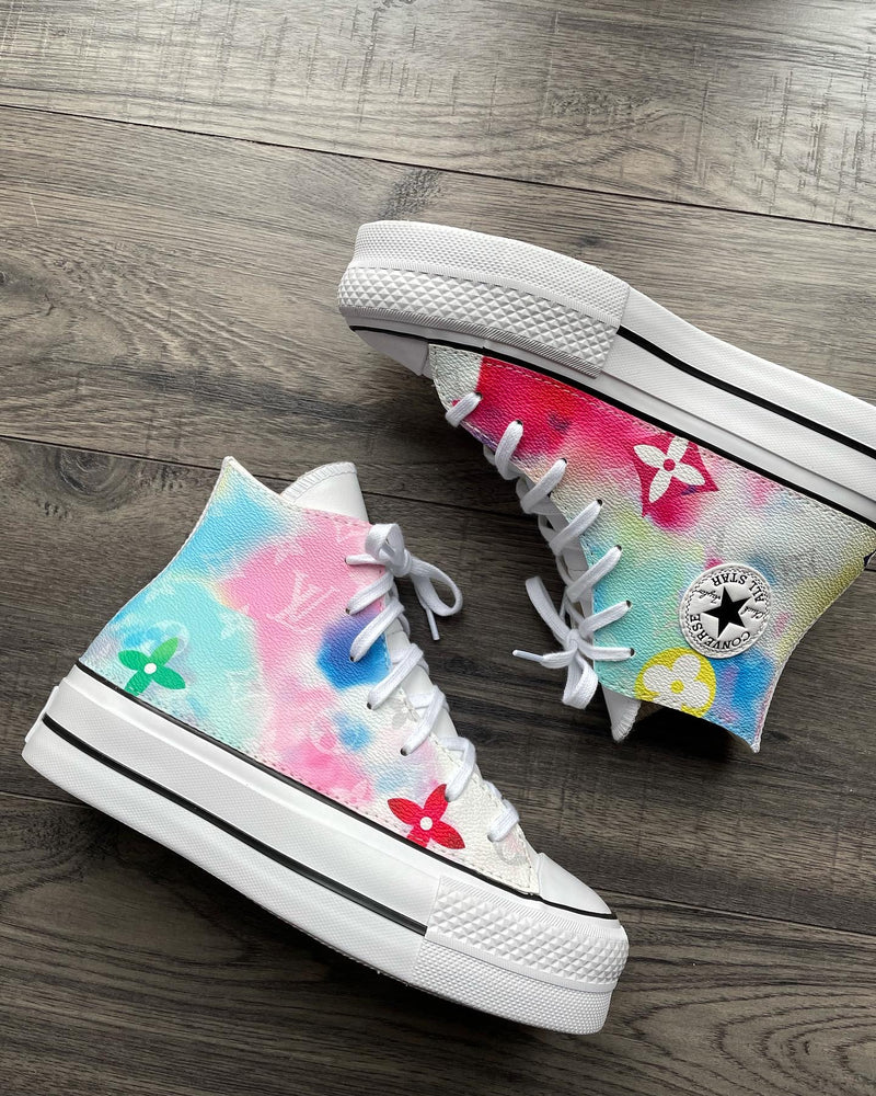 Chuck Taylor All Star Platform Converse • White | Watercolour Monogram