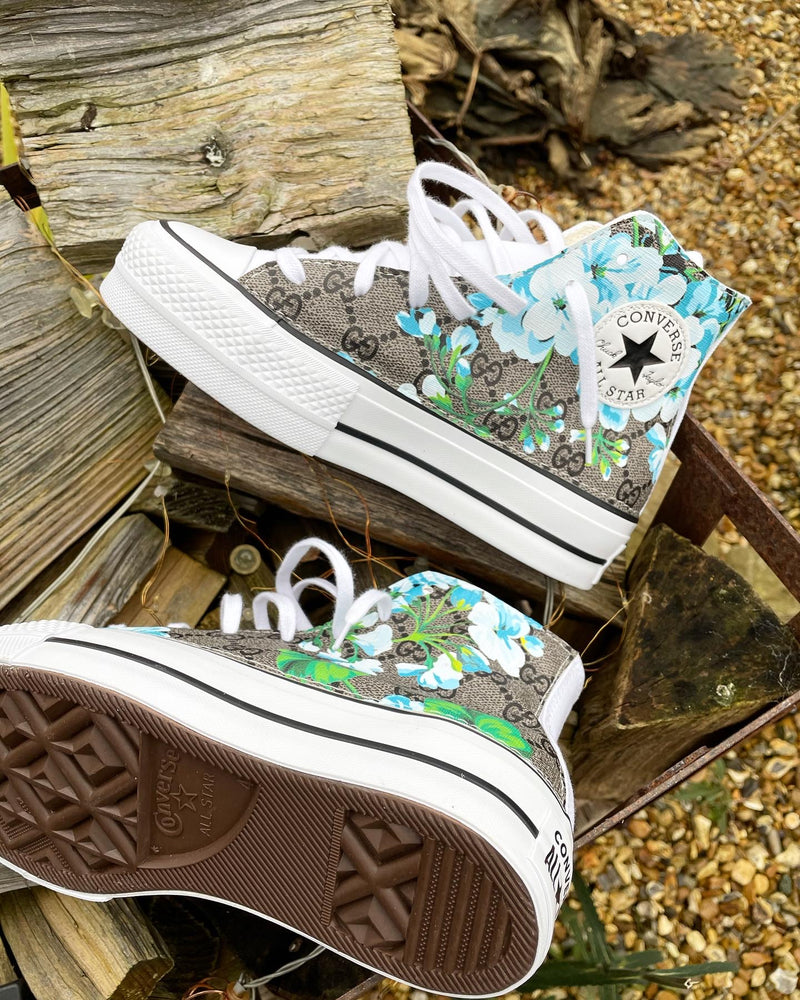 Chuck Taylor All Star Platform Converse • White | Blue Bloom Flower G