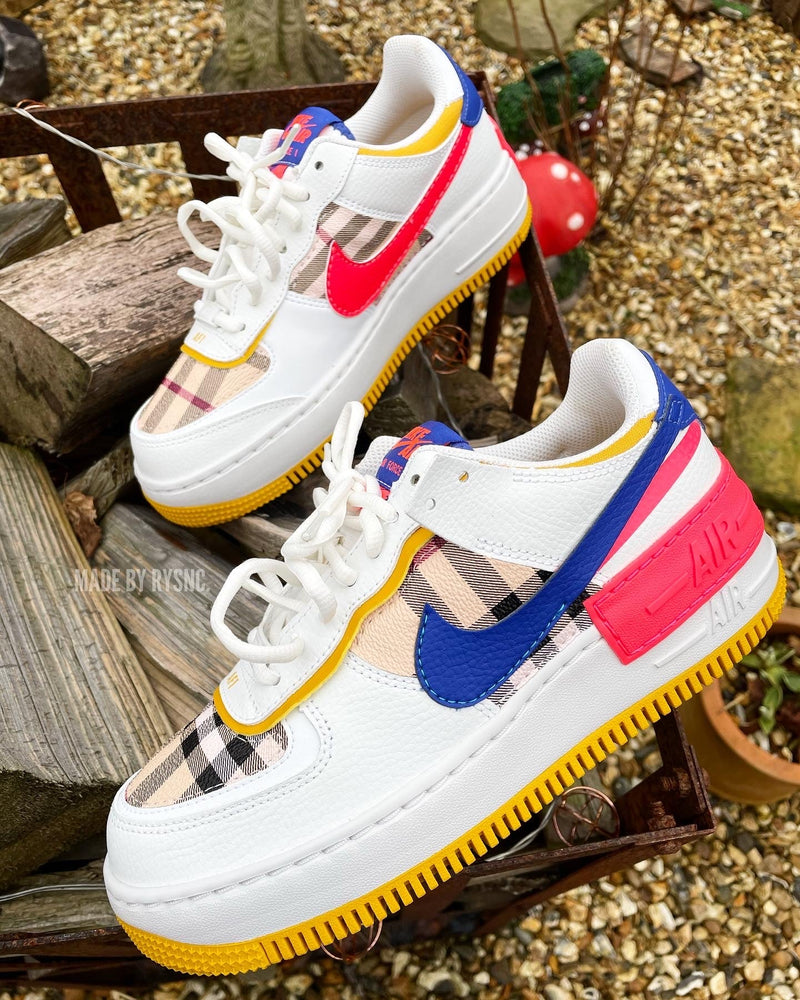 SIZE: 4.5 UK | Nike Air Force 1 Shadow | Gum Crimson • Burberry